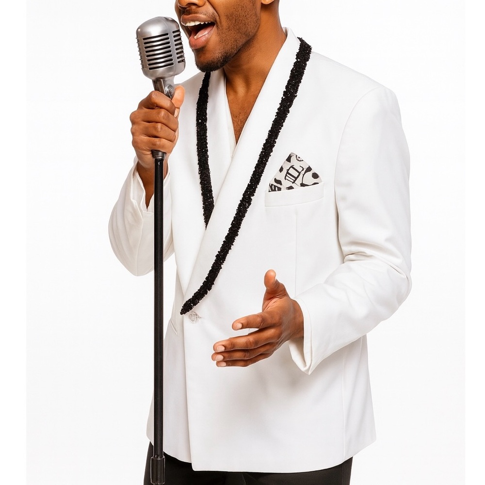Henry Grethel Modified Sequin Music Note White Tuxedo Jacket 46L Short Sleeve